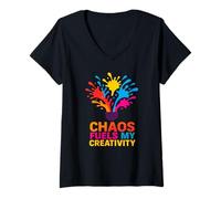 Womens Chaos Fuels My Creativity | Colorful Artistic Expression V-Neck T-Shirt