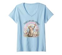 Women's Chaos is My Love Language Cat Kitten Rainbow Flowers V-Neck T-Shirt