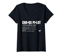 Womens Chaos Pilot Definition - Funny Leader Project Manager V-Neck T-Shirt