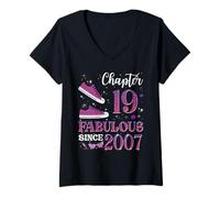 Womens Chapter 19 Fabulous Since 2007 19th Birthday Girl Lady V-Neck T-Shirt