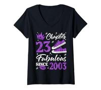 Womens Chapter 23 Fabulous Since 2003 23rd Birthday Women Lady V-Neck T-Shirt