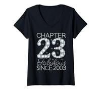 Womens Chapter 23 Fabulous Since 2003 Happy 23rd Birthday Girl Lady V-Neck T-Shirt