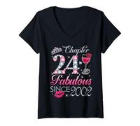 Womens Chapter 24 Fabulous Since 2002 24th Birthday Gift for Women V-Neck T-Shirt