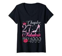 Womens Chapter 27 Fabulous Since 1999 27Th Birthday Gift for Women V-Neck T-Shirt