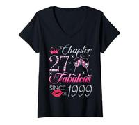 Womens Chapter 27 Fabulous Since 1999 27Th Birthday Gift for Women V-Neck T-Shirt