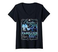 Womens Chapter 28 Fabulous Since 1997 Diamond Heels 28th Birthday V-Neck T-Shirt