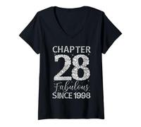 Womens Chapter 28 Fabulous Since 1998 Happy 28Th Birthday Girl Lady V-Neck T-Shirt