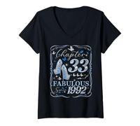 Womens Chapter 33 Fabulous Since 1992 33rd Diamond Birthday Queen V-Neck T-Shirt