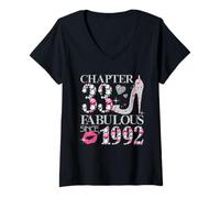 Womens Chapter 33 Fabulous Since 1992 Diamond Heels 33rd Birthday V-Neck T-Shirt