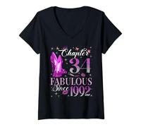 Womens Chapter 34 Fabulous Since 1992 34th Birthday Gift for Women V-Neck T-Shirt