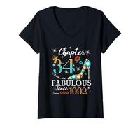 Womens Chapter 34 Fabulous Since 1992 34th Birthday Women Girls V-Neck T-Shirt