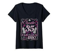 Womens Chapter 35 Fabulous Since 1990 35th Diamond Birthday Queen V-Neck T-Shirt