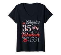 Womens Chapter 35 Fabulous Since 1991 35 Years Old Lady Women V-Neck T-Shirt