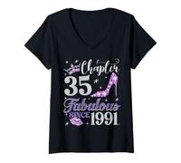 Womens Chapter 35 Fabulous Since 1991 35 Years Old Women Ladies V-Neck T-Shirt