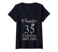 Womens Chapter 35 Fabulous Since 1991 35 Years Old Women Lady V-Neck T-Shirt