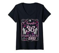 Womens Chapter 36 Fabulous Since 1989 36th Diamond Birthday Queen V-Neck T-Shirt
