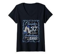 Womens Chapter 37 Fabulous Since 1988 37th Diamond Birthday Queen V-Neck T-Shirt