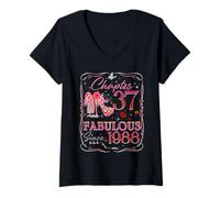 Womens Chapter 37 Fabulous Since 1988 Diamond Heels 37th Birthday V-Neck T-Shirt