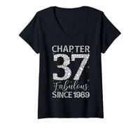 Womens Chapter 37 Fabulous Since 1989 Happy 37Th Birthday Girl Lady V-Neck T-Shirt