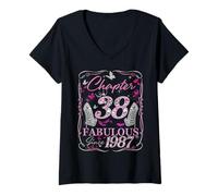 Womens Chapter 38 Fabulous Since 1987 38th Diamond Birthday Queen V-Neck T-Shirt