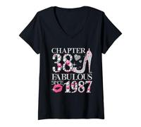 Womens Chapter 38 Fabulous Since 1987 Diamond Heels 38th Birthday V-Neck T-Shirt