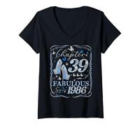 Womens Chapter 39 Fabulous Since 1986 39th Diamond Birthday Queen V-Neck T-Shirt