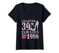 Womens Chapter 39 Fabulous Since 1986 Diamond Heels 39th Birthday V-Neck T-Shirt