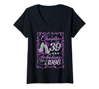 Womens Chapter 39 Fabulous Since 1986 Diamond Heels 39th Birthday V-Neck T-Shirt