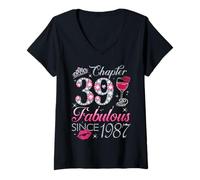 Womens Chapter 39 Fabulous Since 1987 39Th Birthday Gift for Women V-Neck T-Shirt