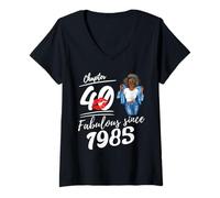 Womens Chapter 40 Fabulous Since 1985 40th Birthday Afro Black Girl V-Neck T-Shirt