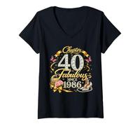 Women's Chapter 40 Fabulous Since 1986 Floral 40th Birthday Women V-Neck T-Shirt