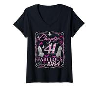 Womens Chapter 41 Fabulous Since 1984 41st Diamond Birthday Queen V-Neck T-Shirt