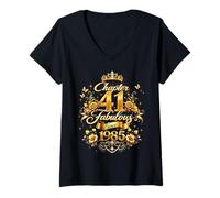 Women's Chapter 41 Fabulous Since 1985 Floral 41st Birthday Women V-Neck T-Shirt