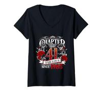 Womens Chapter 41 Fabulous Since 1985 Roses 41st Birthday Women V-Neck T-Shirt