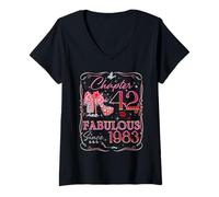 Womens Chapter 42 Fabulous Since 1983 Diamond Heels 42nd Birthday V-Neck T-Shirt