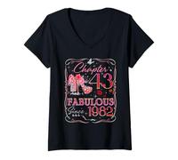 Womens Chapter 43 Fabulous Since 1982 Diamond Heels 43rd Birthday V-Neck T-Shirt