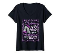 Womens Chapter 43 Fabulous Since 1982 Diamond Heels 43rd Birthday V-Neck T-Shirt