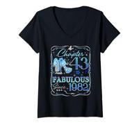 Womens Chapter 43 Fabulous Since 1982 Diamond Heels 43rd Birthday V-Neck T-Shirt