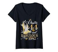 Womens Chapter 44 Fabulous EST 1982 44th Birthday Queen Diamond V-Neck T-Shirt