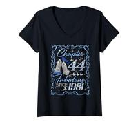 Womens Chapter 44 Fabulous Since 1981 44th Diamond Birthday Queen V-Neck T-Shirt