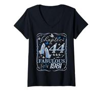 Womens Chapter 44 Fabulous Since 1981 44th Diamond Birthday Queen V-Neck T-Shirt