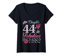 Womens Chapter 44 Fabulous Since 1982 44th Birthday Gift for Women V-Neck T-Shirt
