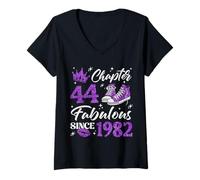 Womens Chapter 44 Fabulous Since 1982 44th Birthday Women Lady V-Neck T-Shirt