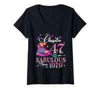 Womens Chapter 47 Fabulous Since 1979 47th Birthday Women Girls V-Neck T-Shirt