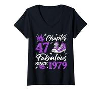 Womens Chapter 47 Fabulous Since 1979 47Th Birthday Women Lady V-Neck T-Shirt