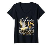Womens Chapter 48 Fabulous EST 1978 48th Birthday Queen Diamond V-Neck T-Shirt