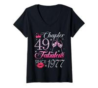 Womens Chapter 49 Fabulous Since 1977 49Th Birthday Gift for Women V-Neck T-Shirt