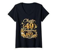 Women's Chapter 49 Fabulous Since 1977 Floral 49th Birthday Women V-Neck T-Shirt