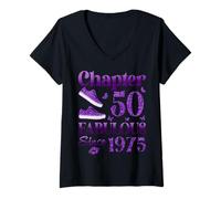 Womens Chapter 50 Fabulous Since 1975 50Th Birthday Gift For Women V-Neck T-Shirt