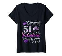 Womens Chapter 51 Fabulous Since 1975 51 Years Old Women Lady V-Neck T-Shirt